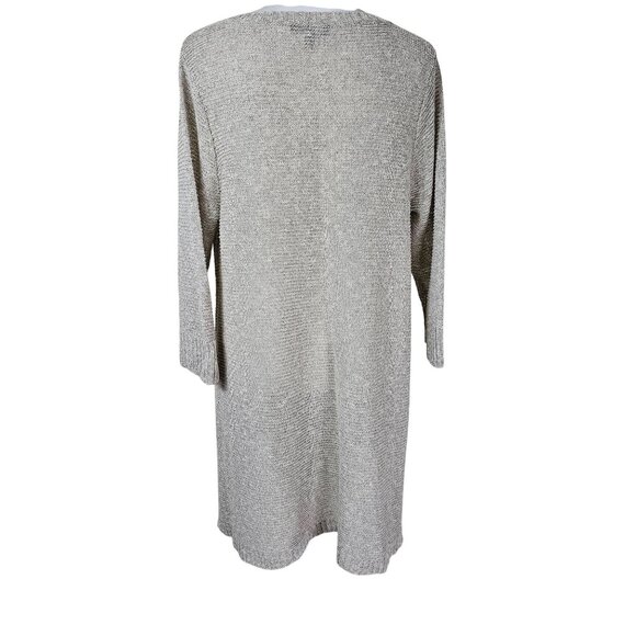 Eileen Fisher Linen Open Knit Tunic Sweater L Beige Coastal Relaxed Lagenlook - Picture 4 of 11